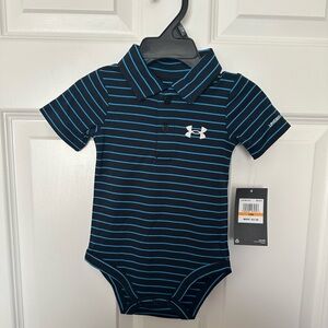 NWTS Under Armour Navy and Light Blue Striped Bodysuit Sz 12 mos